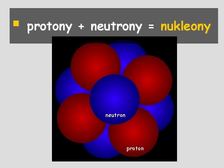 § protony + neutrony = nukleony neutron proton 