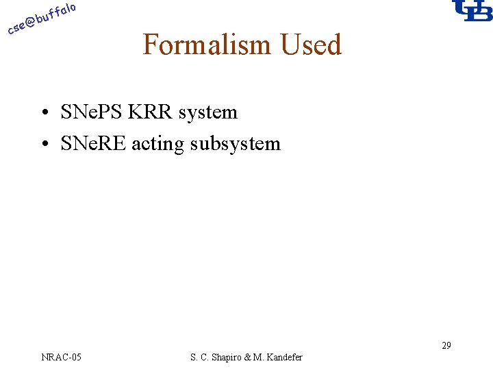 alo @ cse f buf Formalism Used • SNe. PS KRR system • SNe.