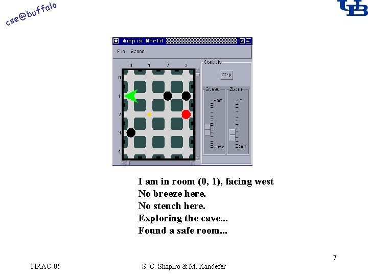 alo @ cse f buf I am in room (0, 1), facing west No