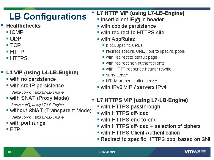 LB Configurations § Healthchecks § ICMP § UDP § TCP § HTTPS § L