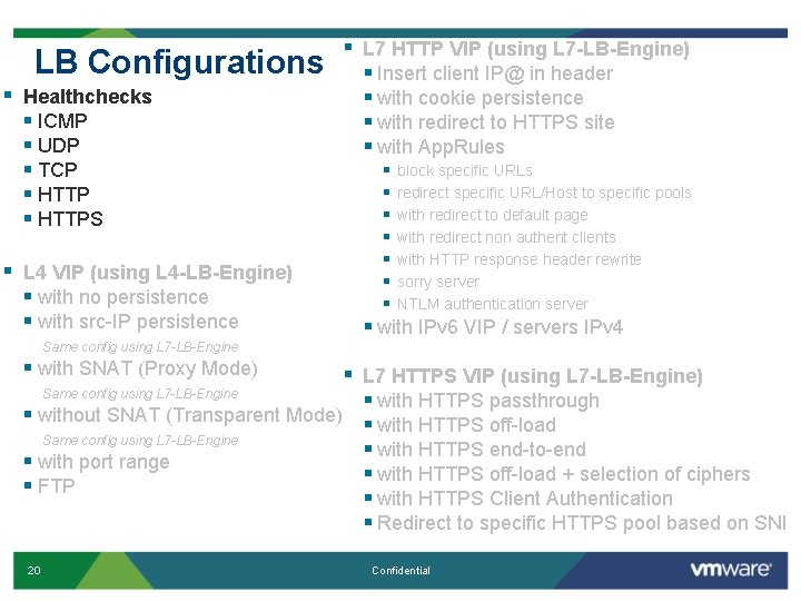 LB Configurations § Healthchecks § ICMP § UDP § TCP § HTTPS § L