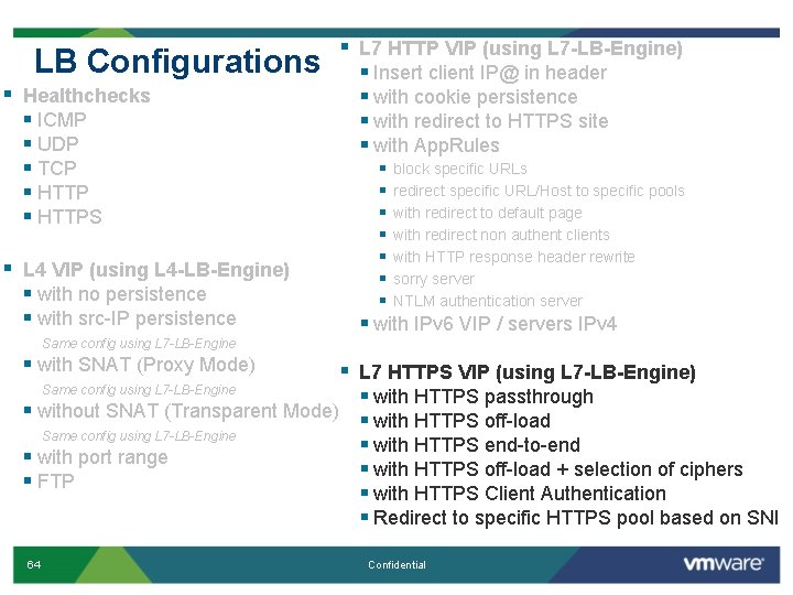 LB Configurations § Healthchecks § ICMP § UDP § TCP § HTTPS § L