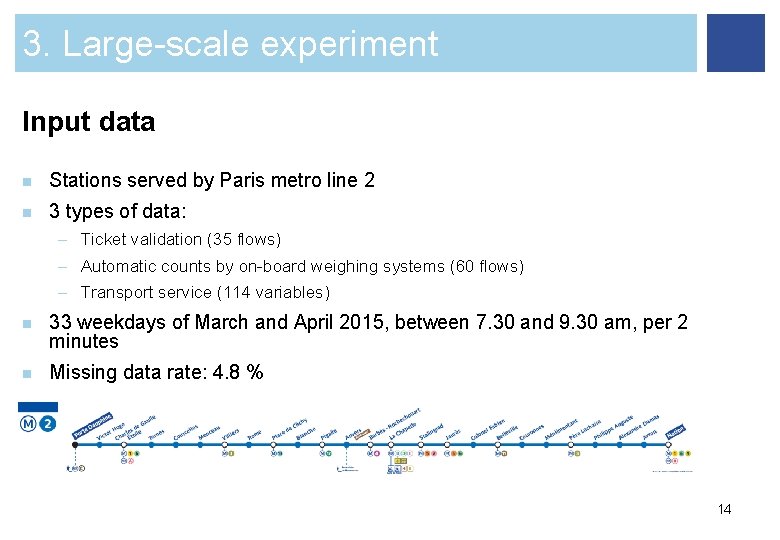 3. Large-scale experiment Input data n Stations served by Paris metro line 2 n