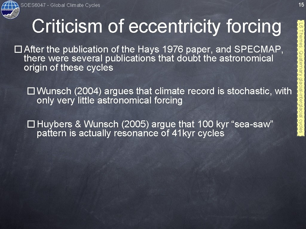 SOES 6047 - Global Climate Cycles � After the publication of the Hays 1976