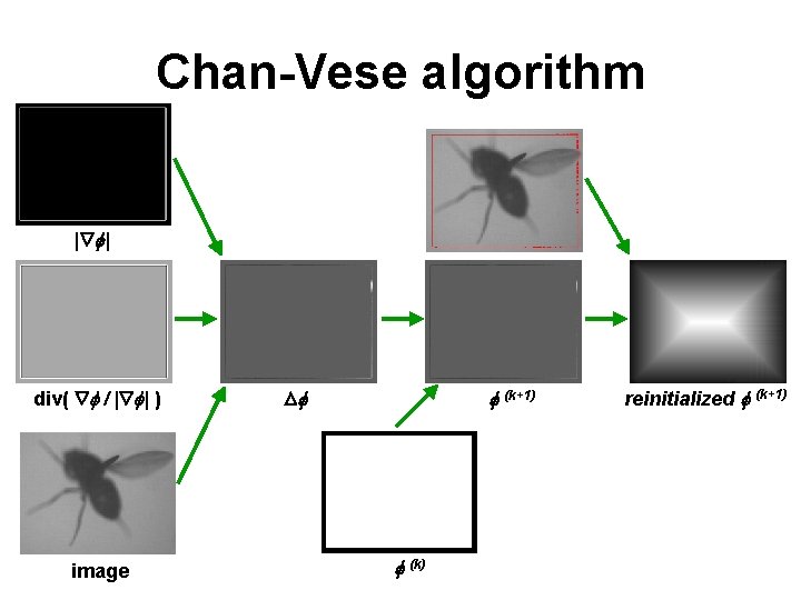 Chan-Vese algorithm | f| div( f / | f| ) image Df f (k+1)