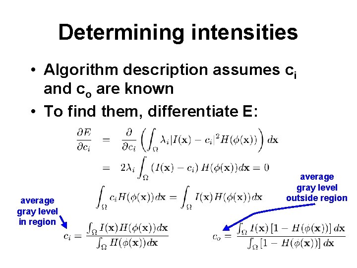 Determining intensities • Algorithm description assumes ci and co are known • To find