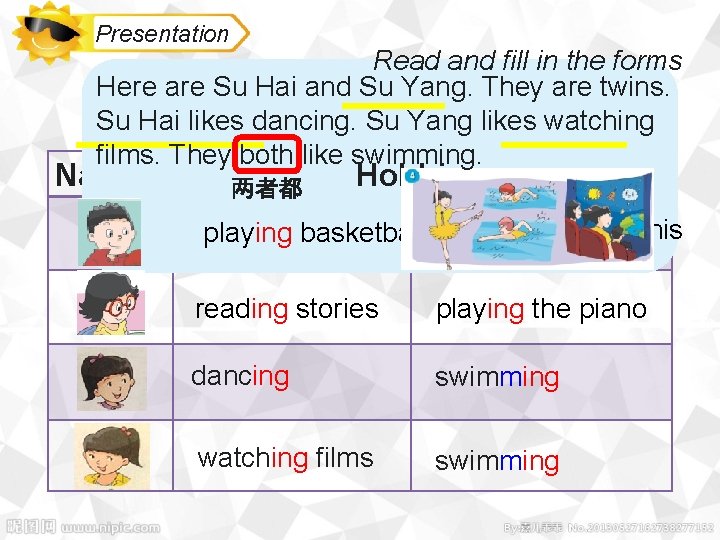 Presentation Read and fill in the forms Here are Su Hai and Su Yang.