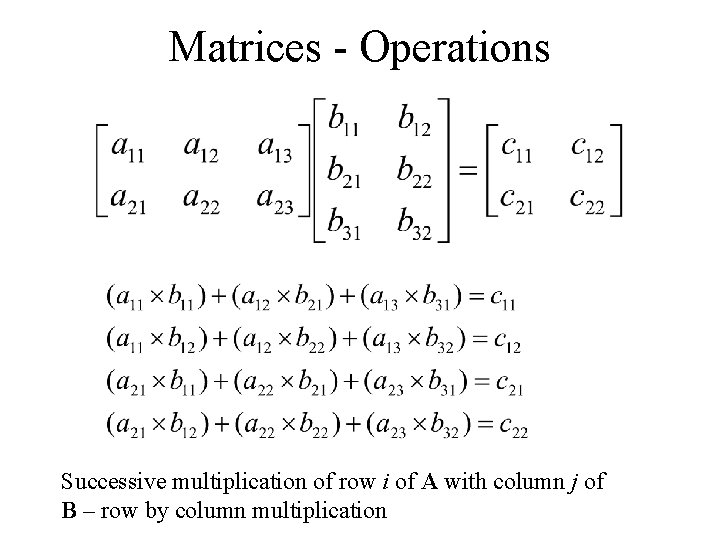 Matrices - Operations Successive multiplication of row i of A with column j of