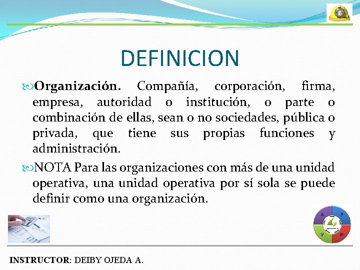 DEFINICION Organización. Compañía, corporación, firma, empresa, autoridad o institución, o parte o combinación de