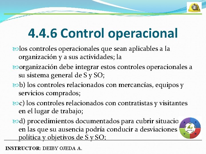 4. 4. 6 Control operacional los controles operacionales que sean aplicables a la organización