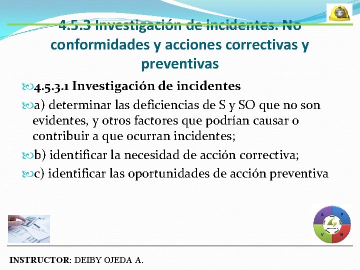 4. 5. 3 Investigación de incidentes. No conformidades y acciones correctivas y preventivas 4.