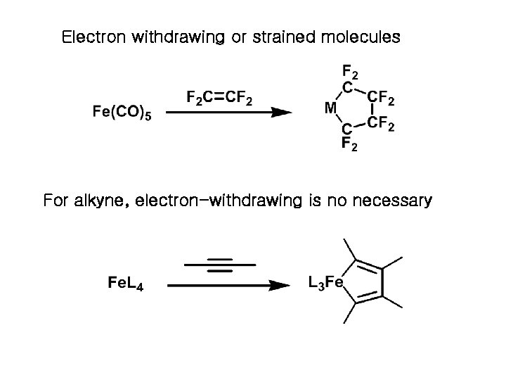 Electron withdrawing or strained molecules For alkyne, electron-withdrawing is no necessary 