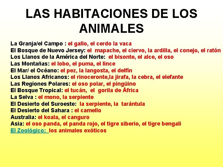 LAS HABITACIONES DE LOS ANIMALES La Granja/el Campo : el gallo, el cerdo la