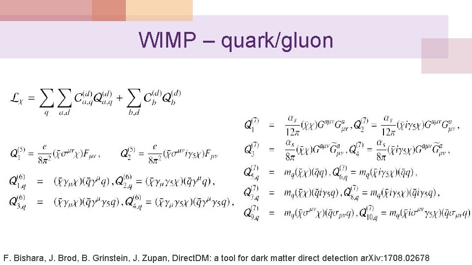 WIMP – quark/gluon F. Bishara, J. Brod, B. Grinstein, J. Zupan, Direct. DM: a