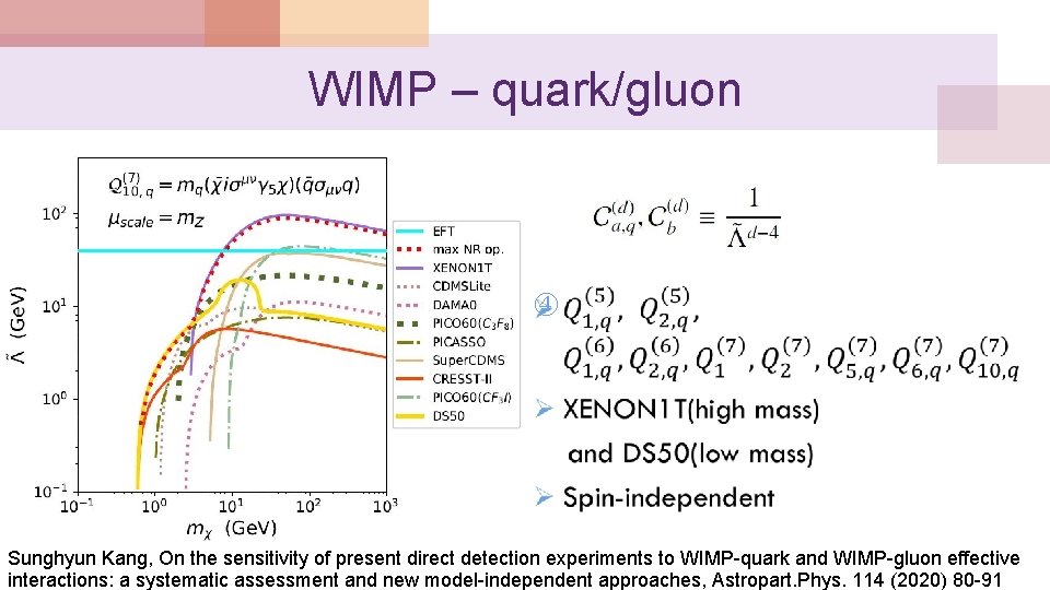 WIMP – quark/gluon Sunghyun Kang, On the sensitivity of present direct detection experiments to