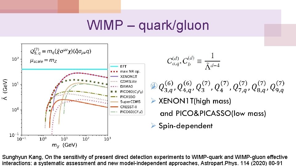 WIMP – quark/gluon Sunghyun Kang, On the sensitivity of present direct detection experiments to