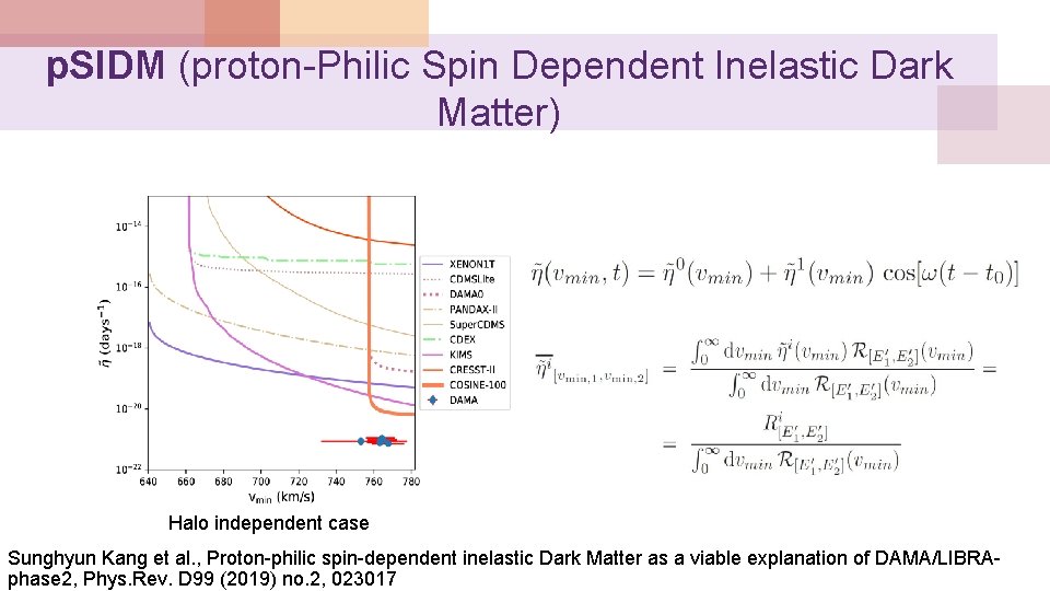 p. SIDM (proton-Philic Spin Dependent Inelastic Dark Matter) Halo independent case Sunghyun Kang et