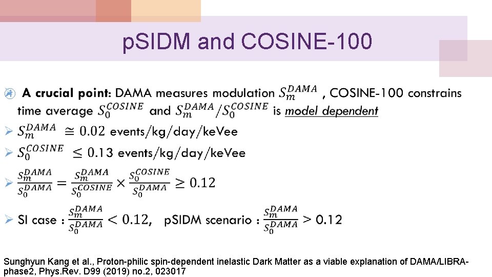 p. SIDM and COSINE-100 Sunghyun Kang et al. , Proton-philic spin-dependent inelastic Dark Matter
