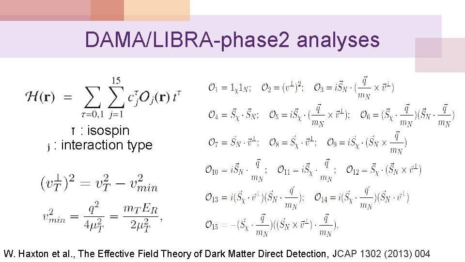 DAMA/LIBRA-phase 2 analyses τ : isospin j : interaction type W. Haxton et al.