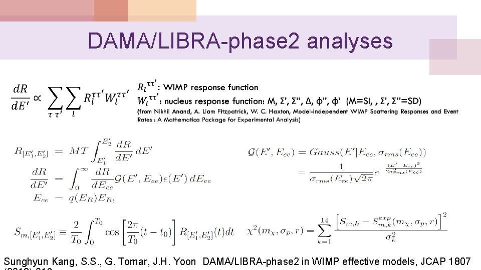 DAMA/LIBRA-phase 2 analyses Sunghyun Kang, S. S. , G. Tomar, J. H. Yoon DAMA/LIBRA-phase