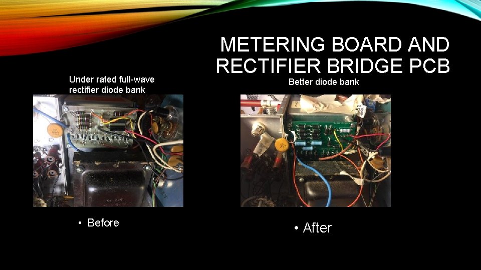 Under rated full-wave rectifier diode bank • Before METERING BOARD AND RECTIFIER BRIDGE PCB