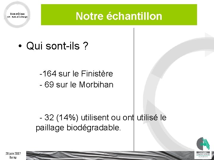 biomatériaux en maraîchage Notre échantillon • Qui sont-ils ? -164 sur le Finistère -