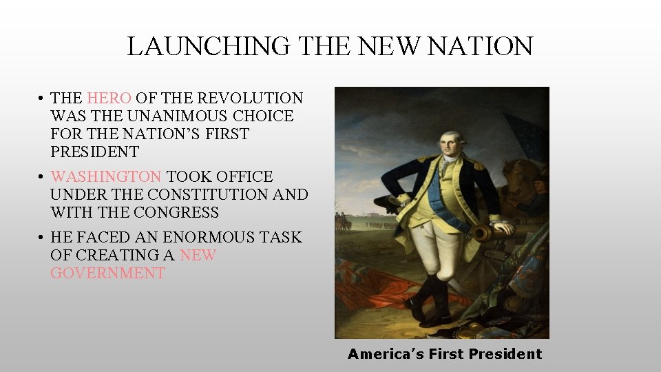 LAUNCHING THE NEW NATION • THE HERO OF THE REVOLUTION WAS THE UNANIMOUS CHOICE