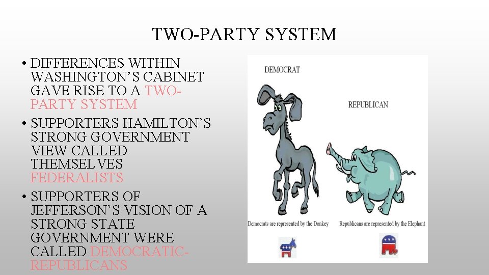 TWO-PARTY SYSTEM • DIFFERENCES WITHIN WASHINGTON’S CABINET GAVE RISE TO A TWOPARTY SYSTEM •