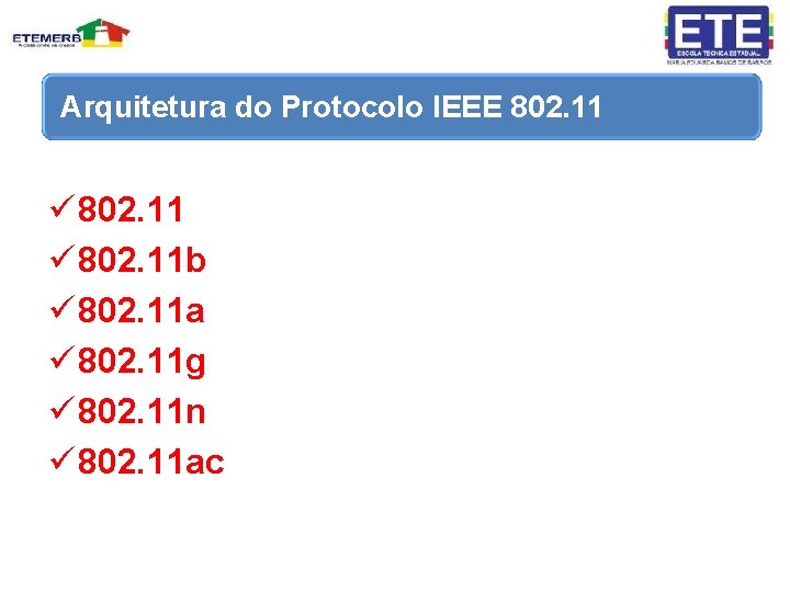 Arquitetura do Protocolo IEEE 802. 11 ü 802. 11 b ü 802. 11 a