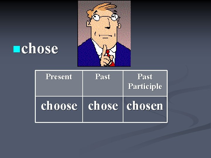 nchose Present Past Participle choose chosen 