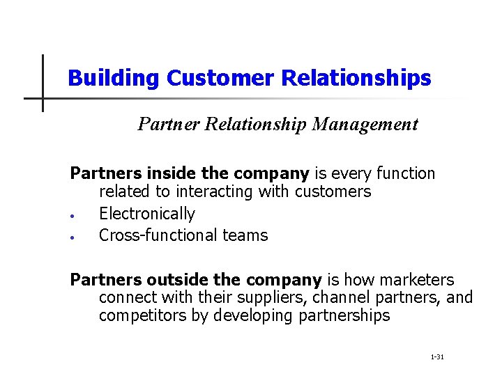 Building Customer Relationships Partner Relationship Management Partners inside the company is every function related