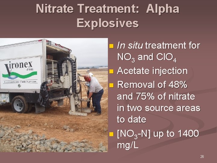 Nitrate Treatment: Alpha Explosives In situ treatment for NO 3 and Cl. O 4