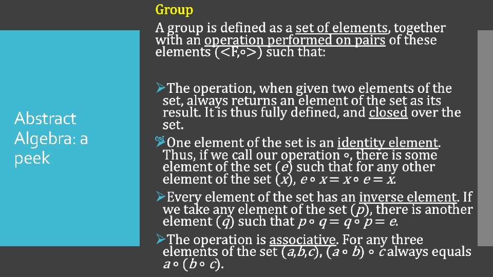Abstract Algebra: a peek 