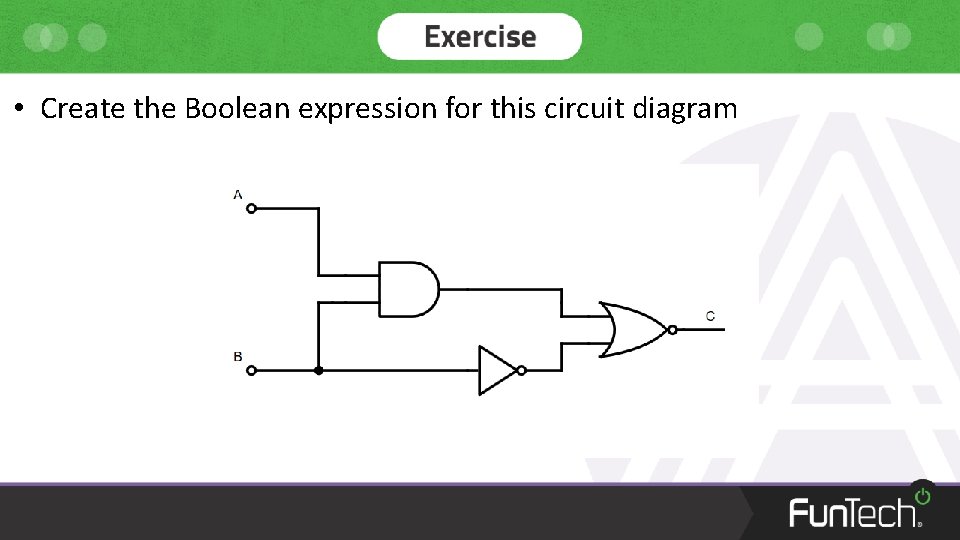  • Create the Boolean expression for this circuit diagram 
