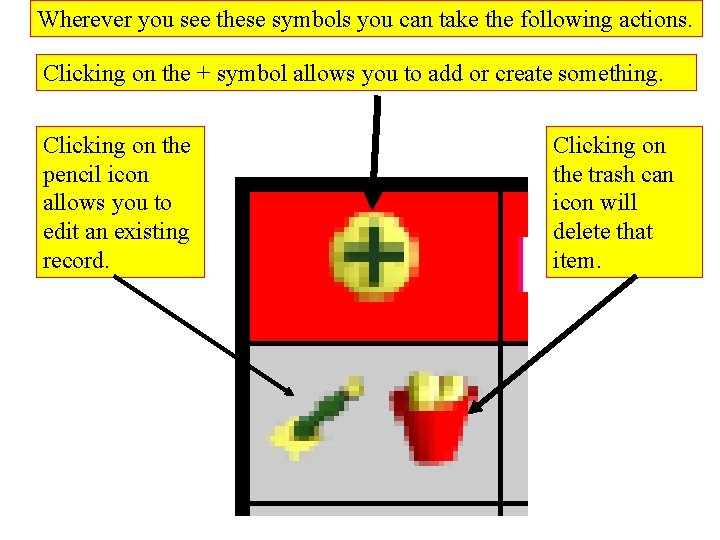 Wherever you see these symbols you can take the following actions. Clicking on the