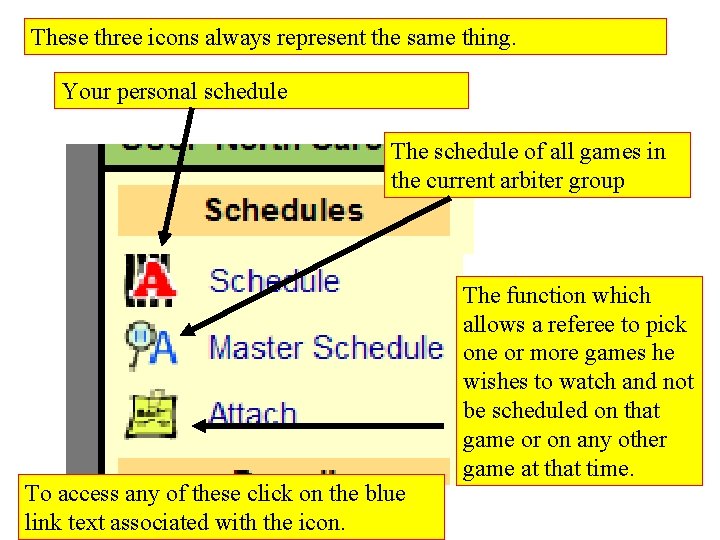 These three icons always represent the same thing. Your personal schedule The schedule of