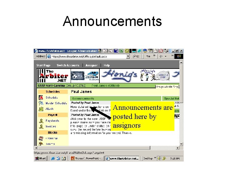 Announcements are posted here by assignors 
