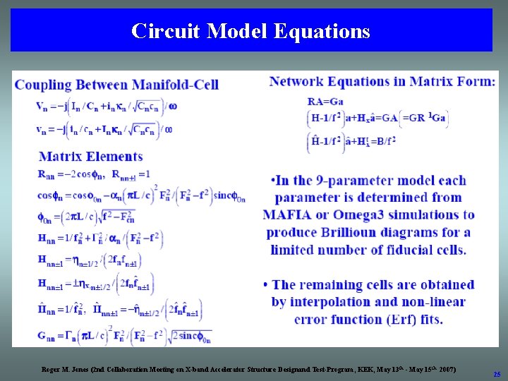 Circuit Model Equations Roger M. Jones (2 nd Collaboration Meeting on X-band Accelerator Structure