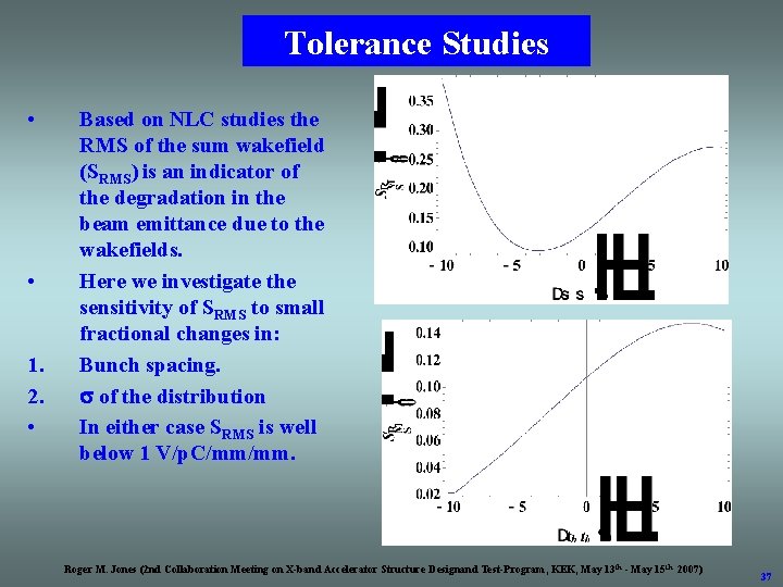 Tolerance Studies • • 1. 2. • Based on NLC studies the RMS of