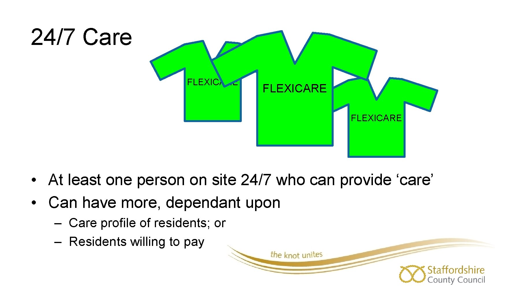 24/7 Care FLEXICARE • At least one person on site 24/7 who can provide