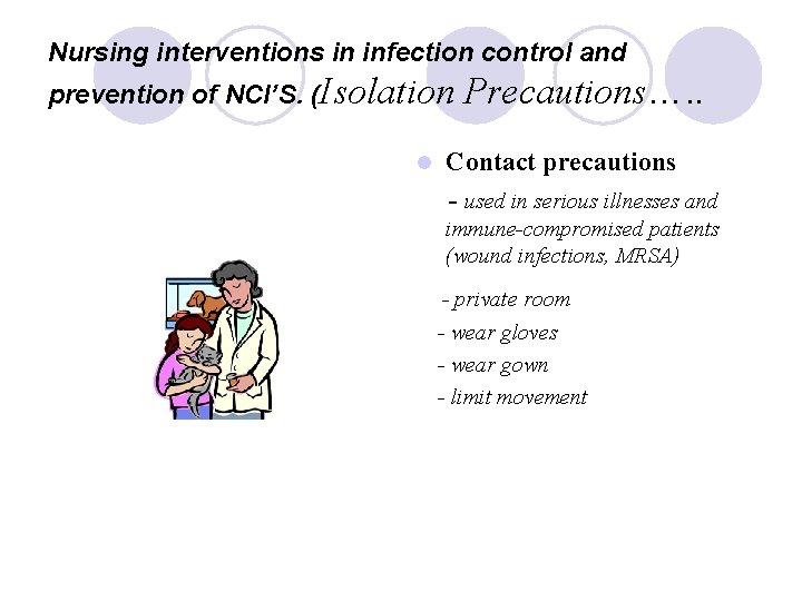 Nursing interventions in infection control and prevention of NCI’S. (Isolation l Precautions…. . Contact