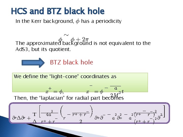 HCS and BTZ black hole In the Kerr background, ⋁ has a periodicity ⊻