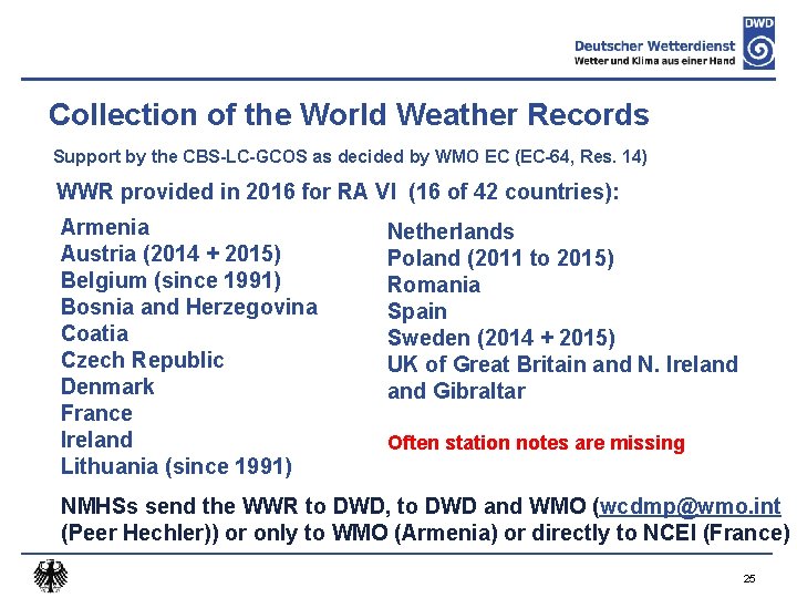 Collection of the World Weather Records Support by the CBS-LC-GCOS as decided by WMO