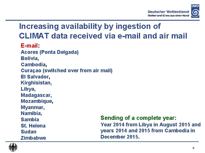 Increasing availability by ingestion of CLIMAT data received via e-mail and air mail E-mail: