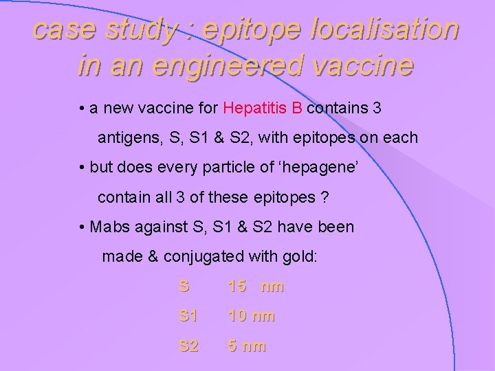 case study : epitope localisation in an engineered vaccine • a new vaccine for