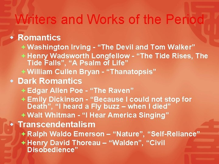 Writers and Works of the Period w Romantics ª Washington Irving - “The Devil