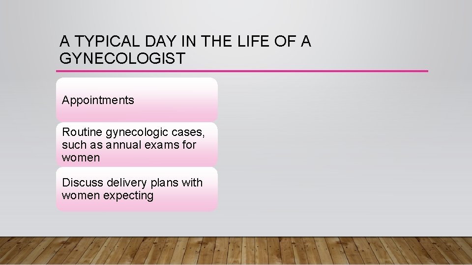 A TYPICAL DAY IN THE LIFE OF A GYNECOLOGIST Appointments Routine gynecologic cases, such