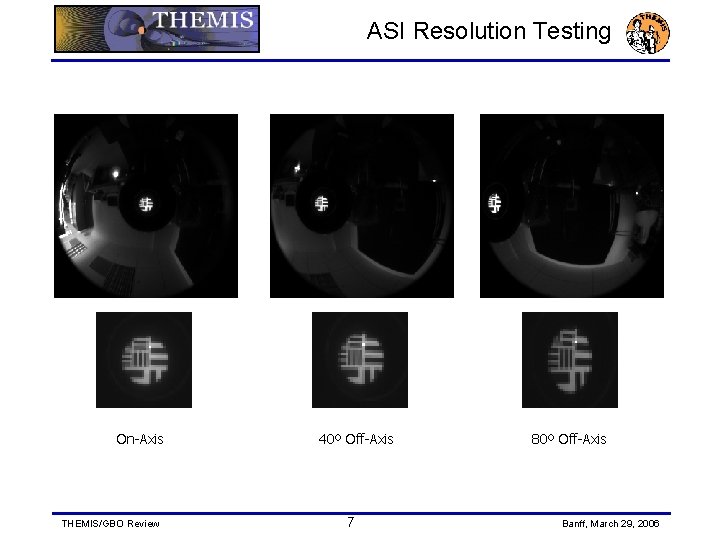 ASI Resolution Testing On-Axis THEMIS/GBO Review 40º Off-Axis 7 80º Off-Axis Banff, March 29,
