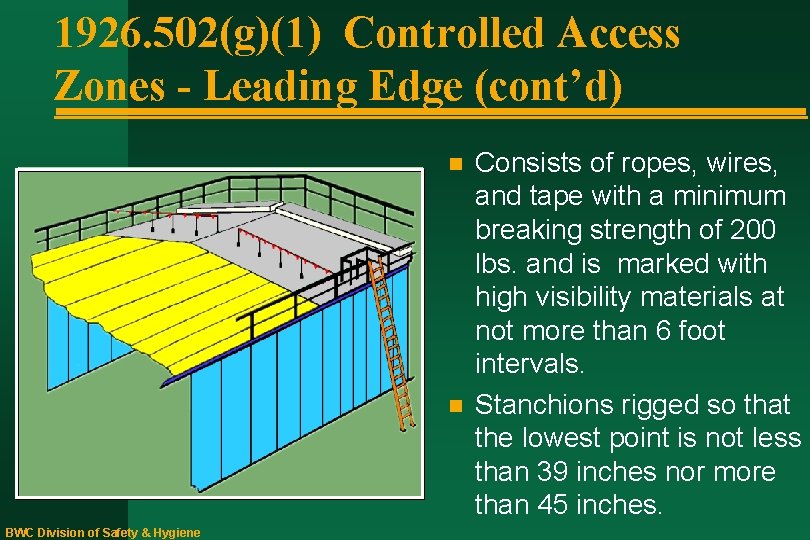 1926. 502(g)(1) Controlled Access Zones - Leading Edge (cont’d) n n BWC Division of