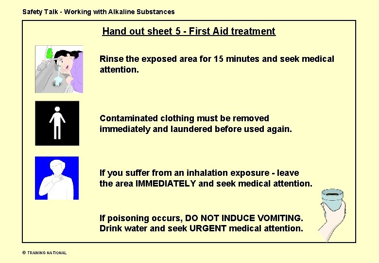 Safety Talk - Working with Alkaline Substances Hand out sheet 5 - First Aid